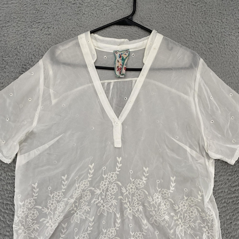 Johnny Was Sheer Tunic Top‎ Womens Medium Tulia Embroidered Floral Eyelet Boho - Picture 2 of 13